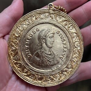 👑✨ Extra Large Byzantine Medallion Pendant | Bright Gold Vintage